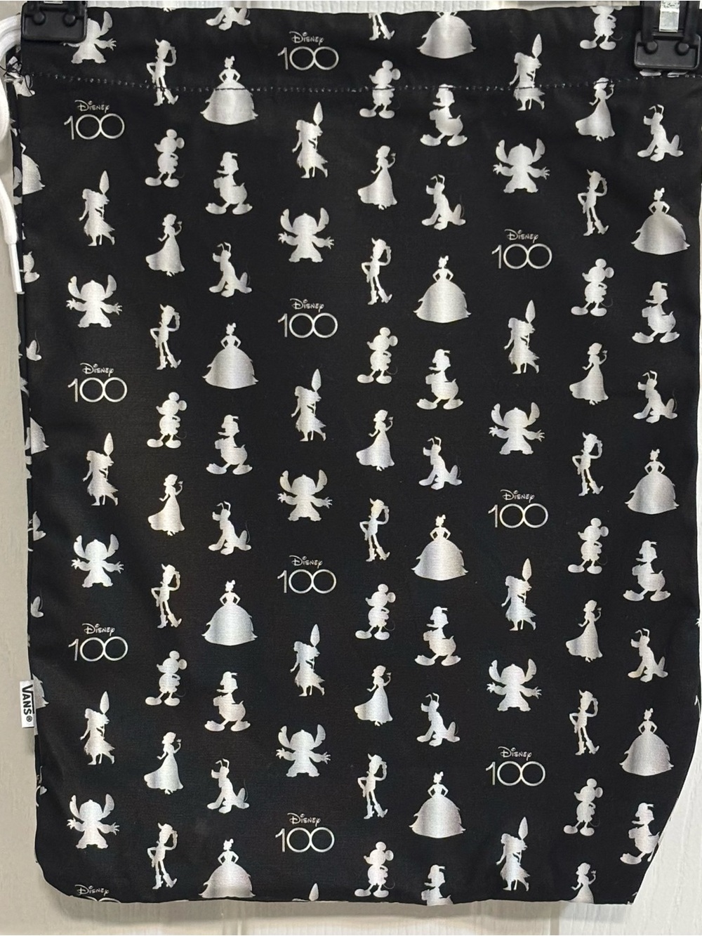 Vans x Disney 100th Anniversary Drawstring Bag Black Silver Characters Mickey